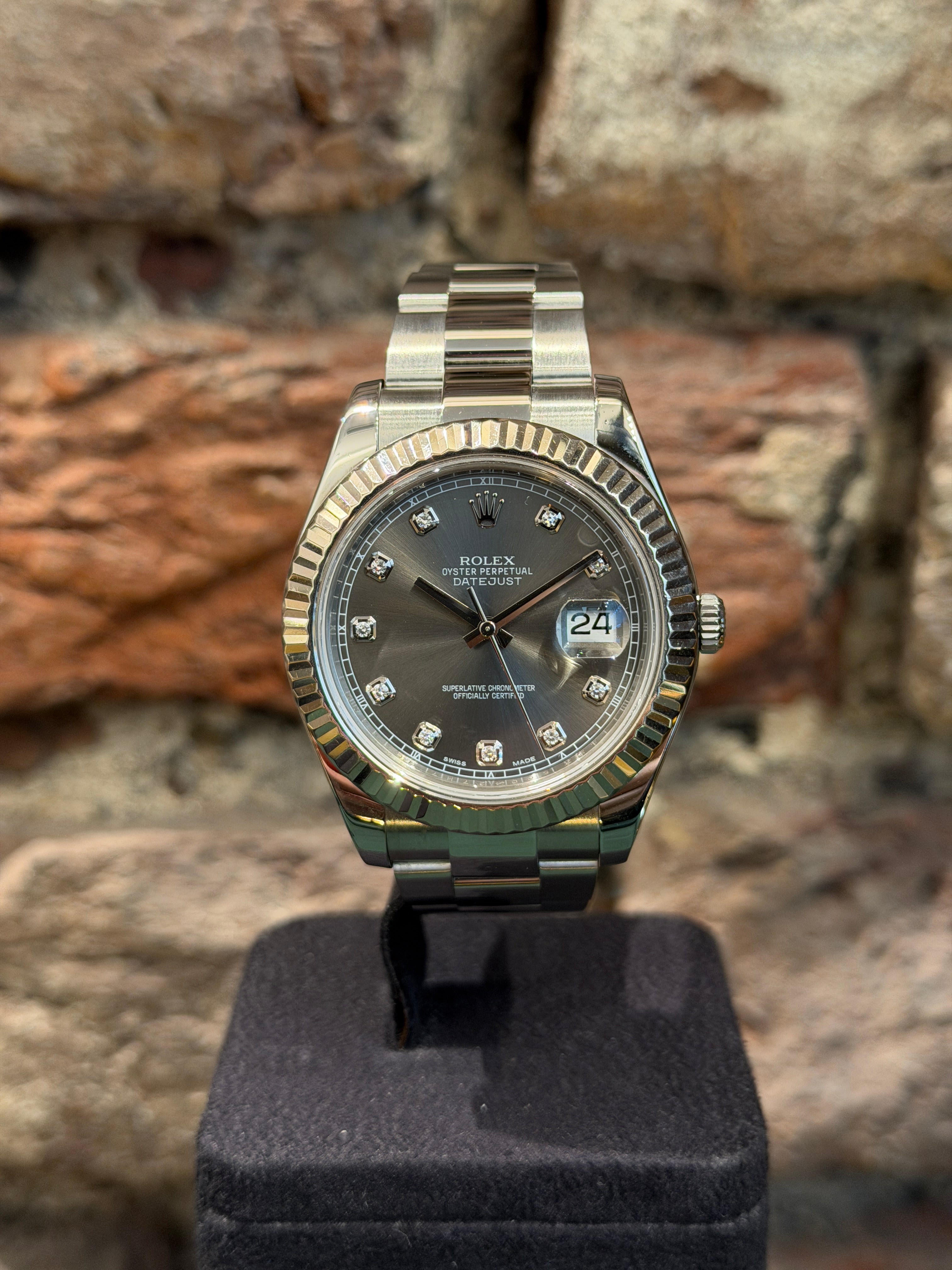 Rolex Datejust 41 , Graues Zifferblatt mit Diamanten, Modell 2014, Ref.116334