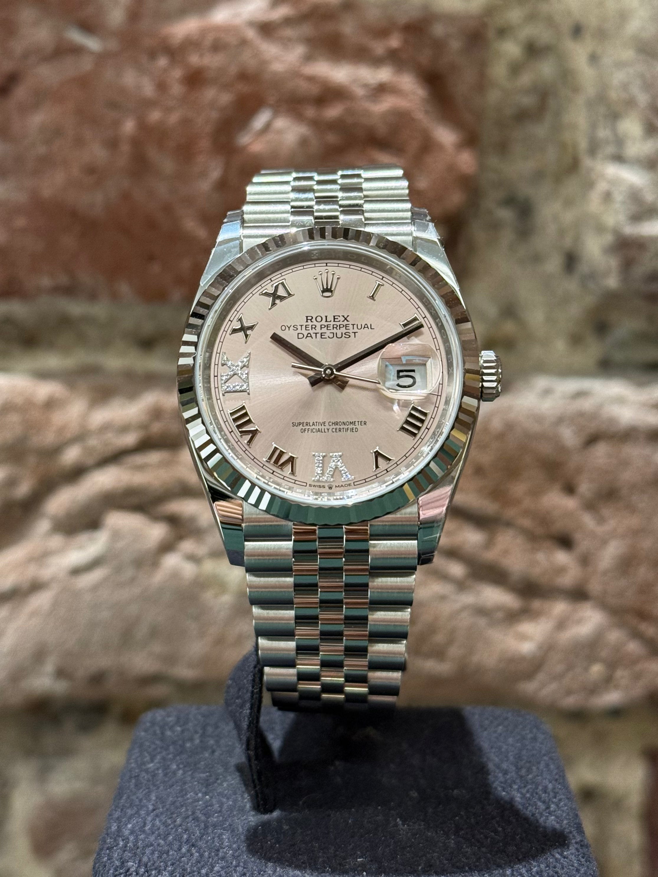 Rolex Datejust 36 - Rosanes Zifferblatt mit Diamanten 6/9, Modell 2025, Ref. 126234