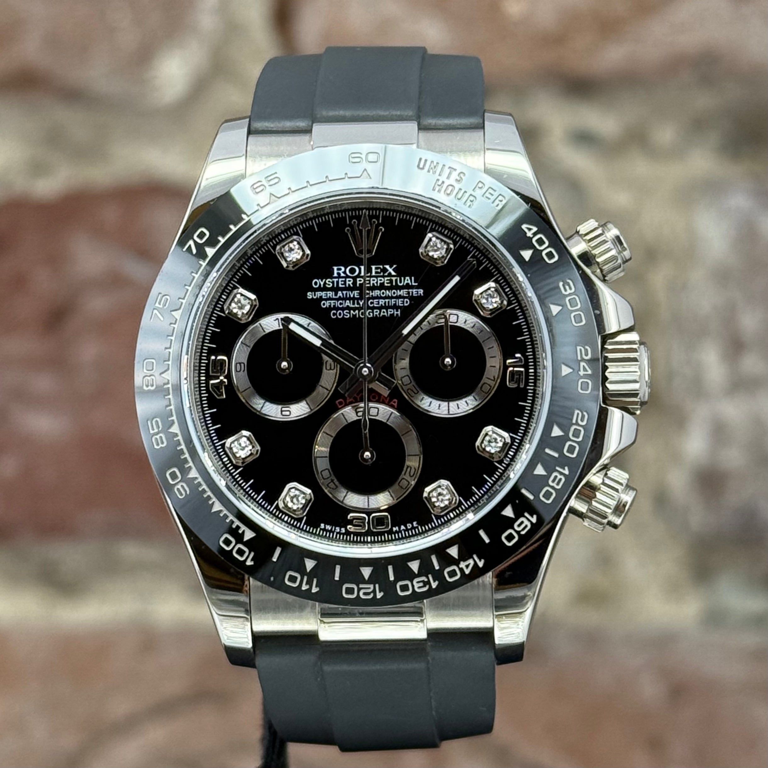 Rolex Daytona 40 – Schwarzes Zifferblatt mit Diamanten, Modell 2020, Ref. 116519LN