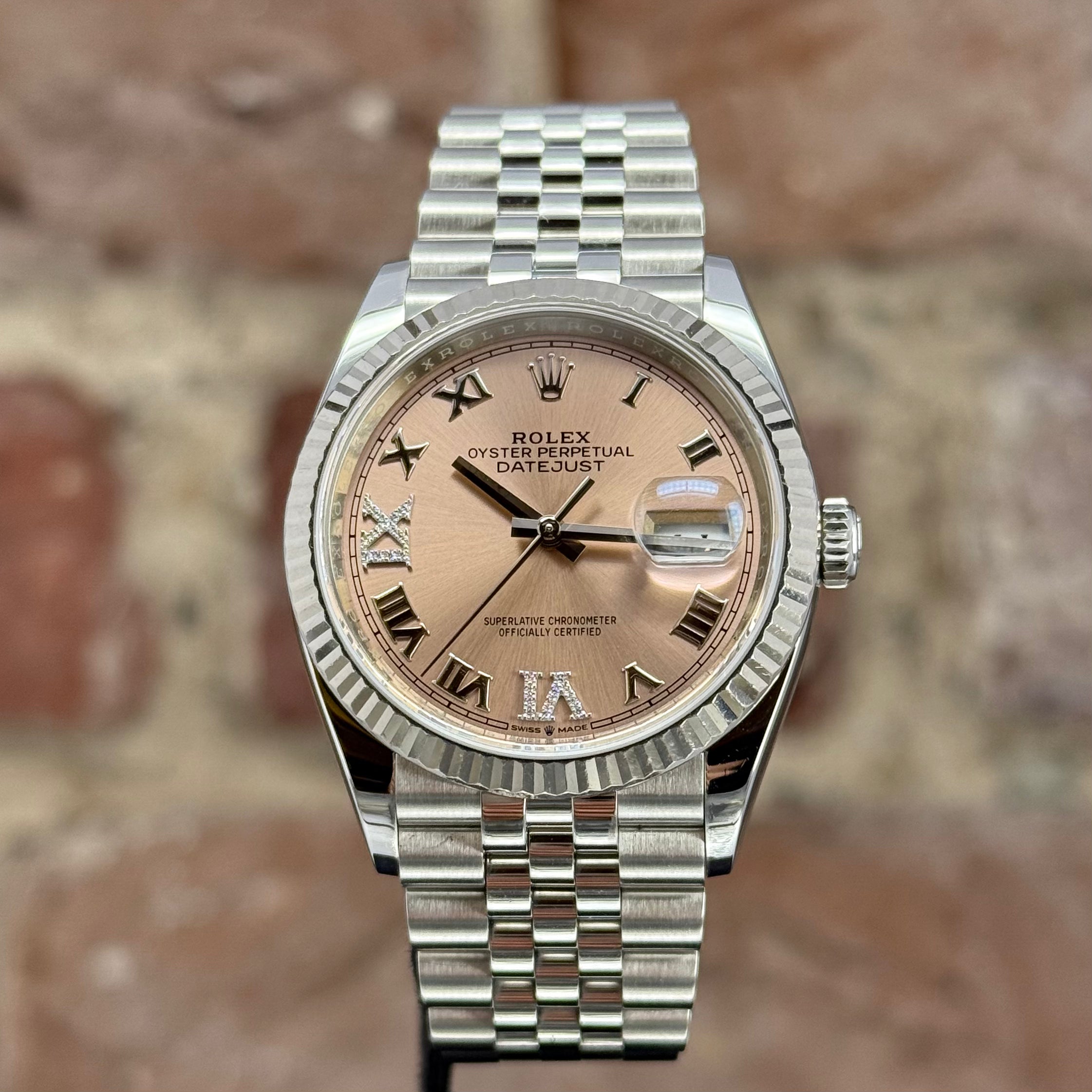 Rolex Datejust 36 - Rosanes Zifferblatt mit Diamanten 6/9, Modell 2021, Ref. 126234