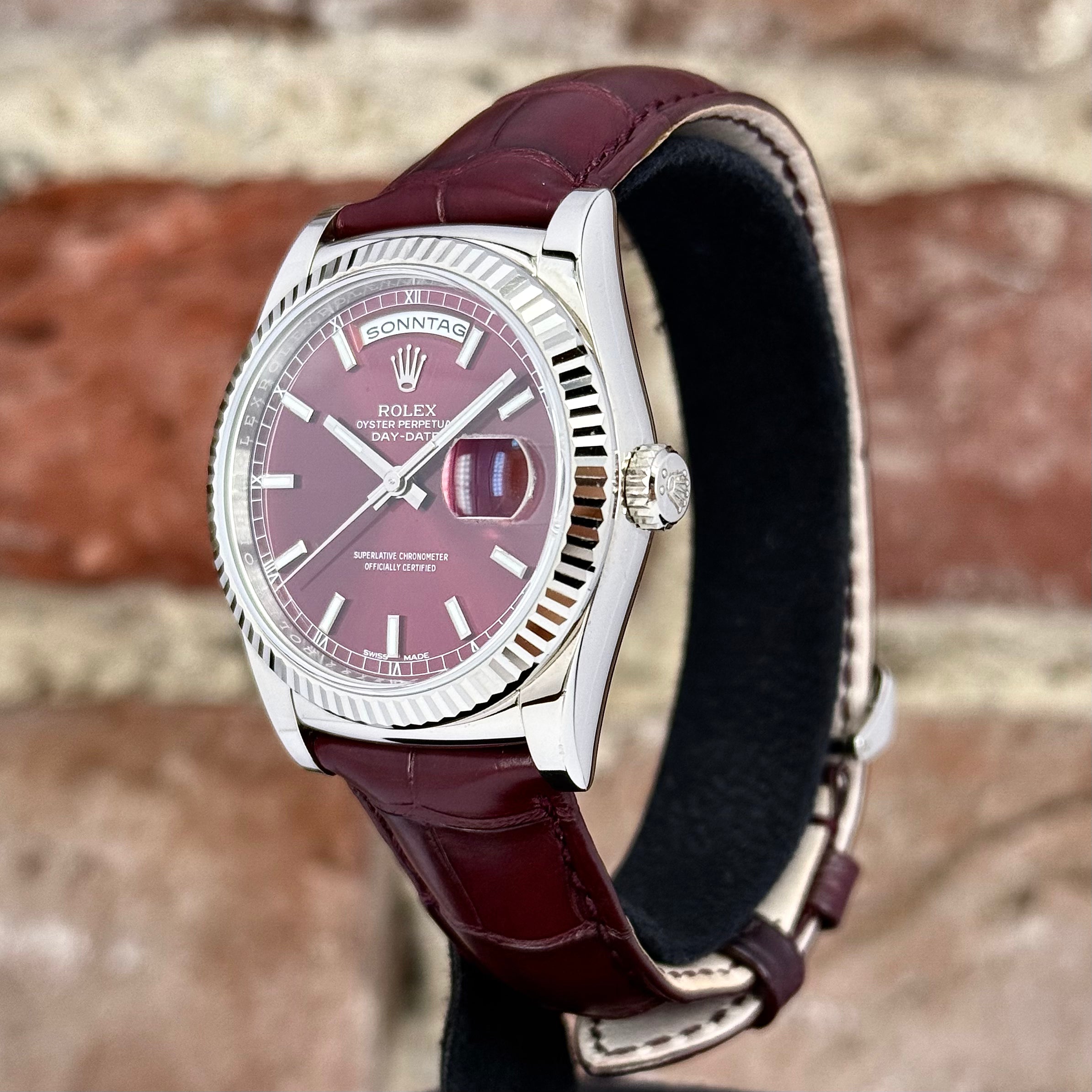 Rolex Daydate 36 - Kirschrotes Zifferblatt `Cherry`, Modell 2016, Ref. 118139