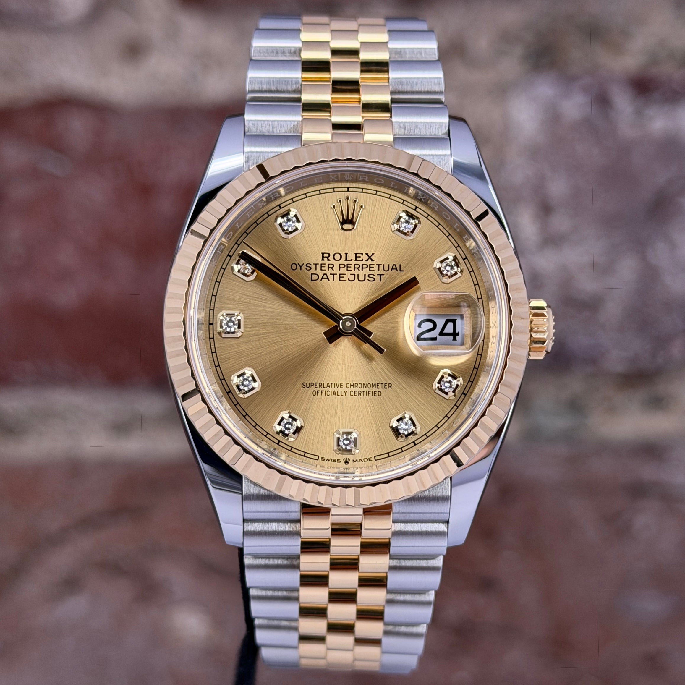 Rolex Datejust 36 - Champagner Zifferblatt mit Diamanten, Modell 2024, Ref.126233