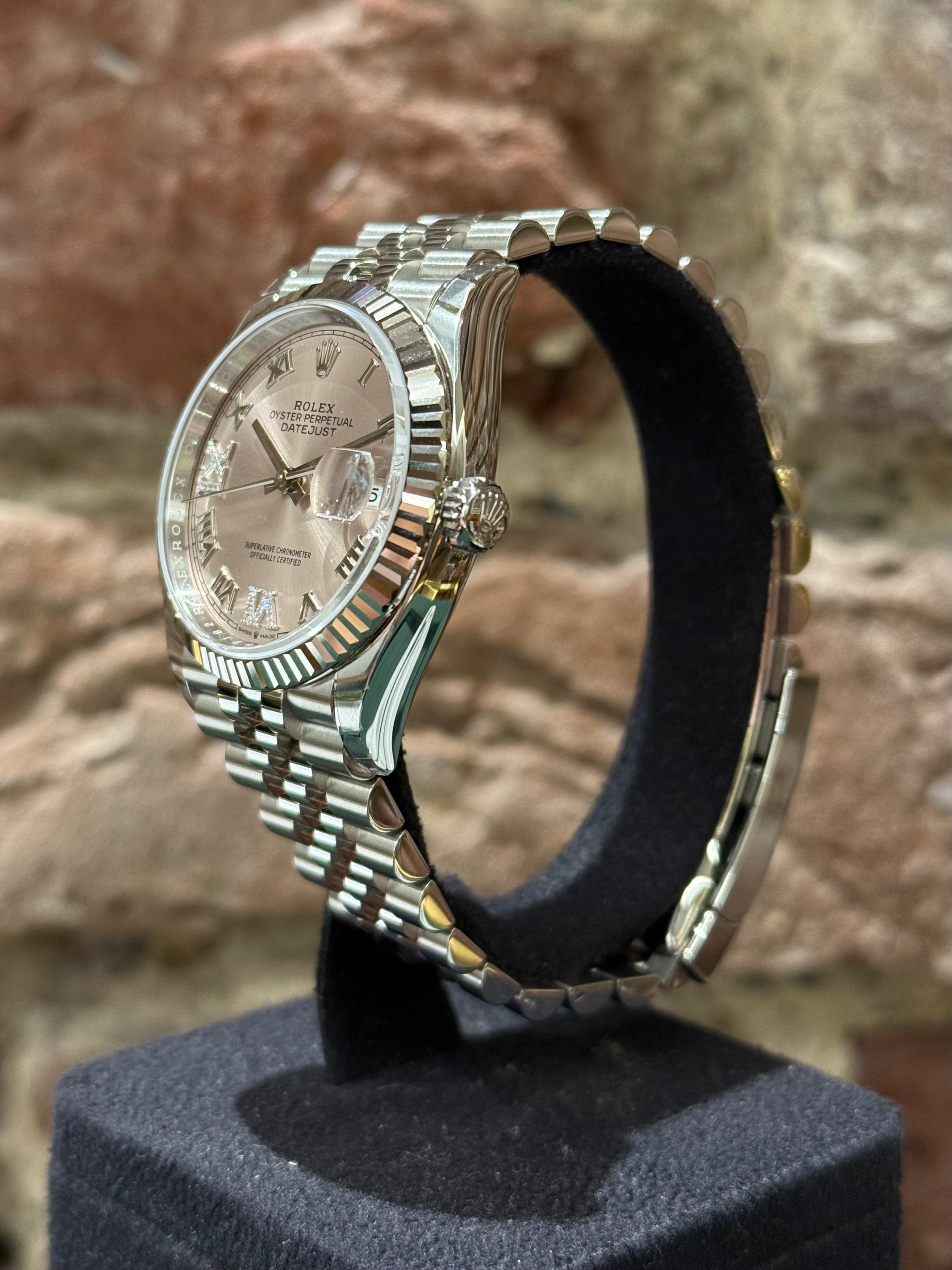 Rolex Datejust 36 - Rosanes Zifferblatt mit Diamanten 6/9, Modell 2025, Ref. 126234